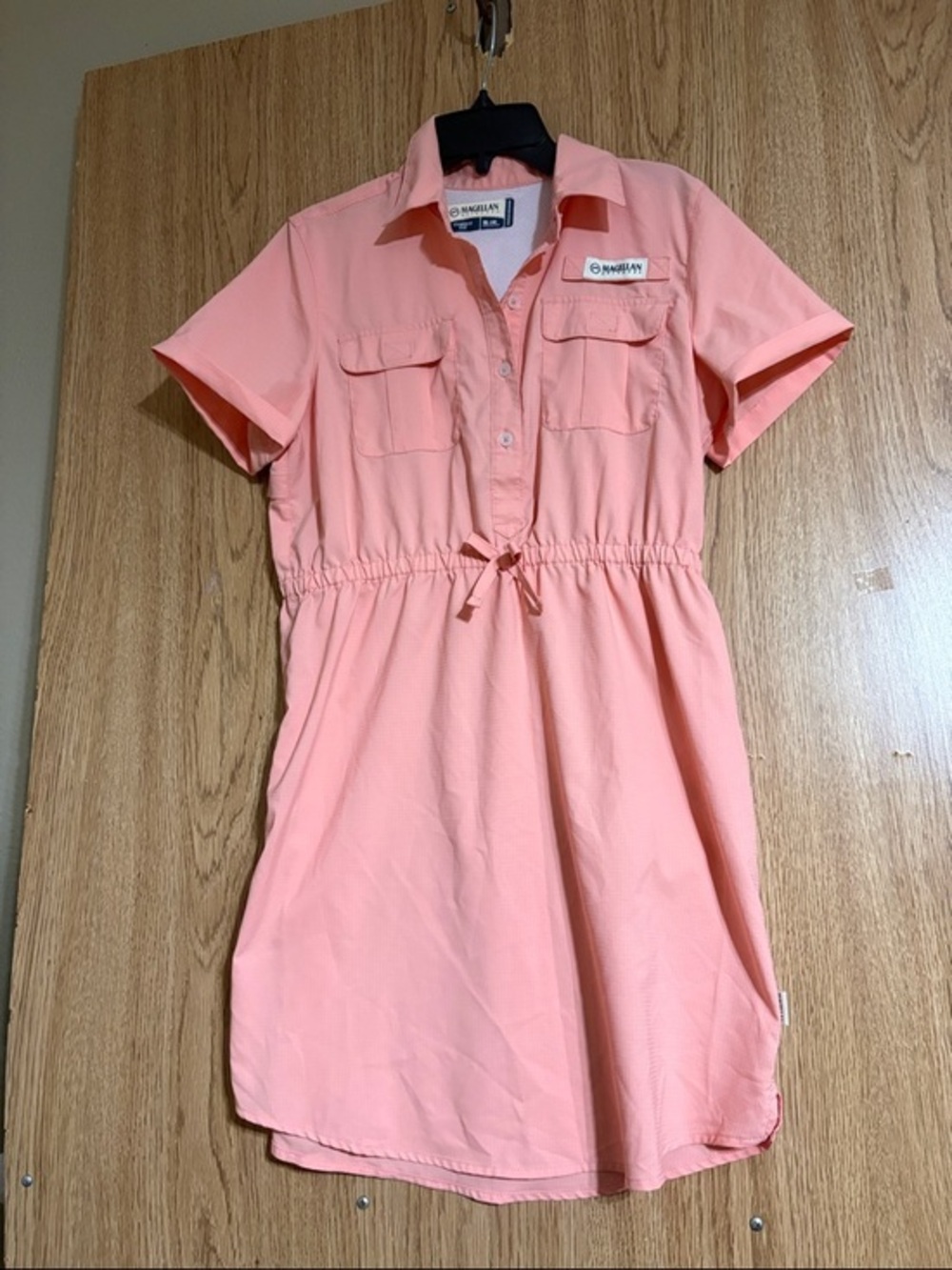 Magellan Outdoors girls Peach Button-Front Drawstring Dress